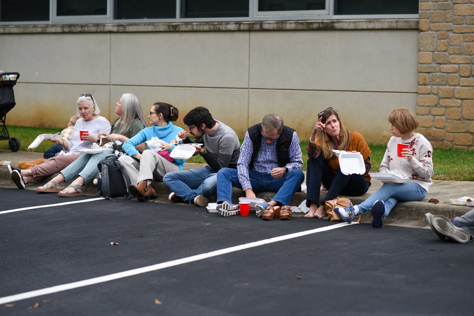 people eating at church